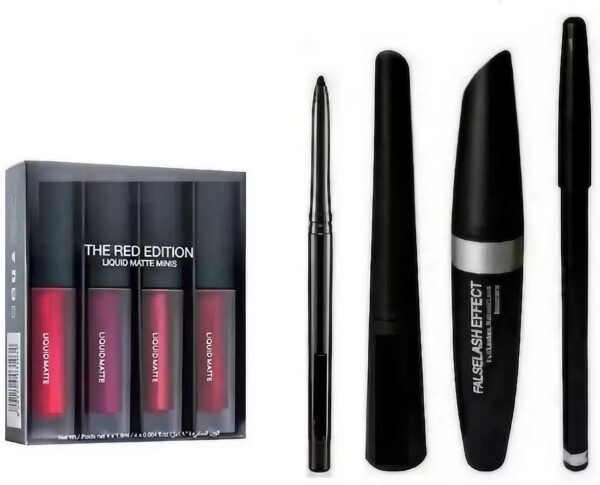 4 in 1 liquid editional lipstick with 3 in 1 kajal eye liner & mascara with eyebrow pencil  (5 Items in the set)