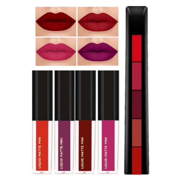 Beauty Fantastic 5 Step Lipstick 5 in 1 Lipstick With 4pcs Matte Mini Liquid Lipsticks for Women (Red Edition)