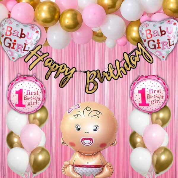 First Birthday Decoration for Girls - 1st Birthday Theme Decorations for Girls - Baby 1st Birthday Party Supplies for Girls Birthday
