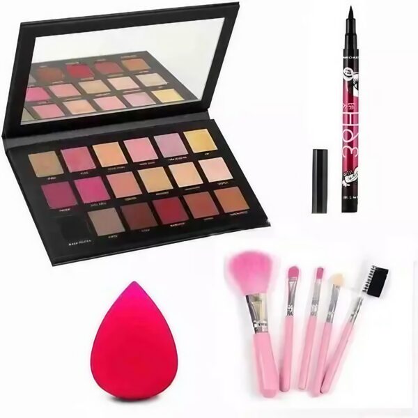 ROSE GOLD eyeshadow Makeup kit with 18 Exciting Smudge Proof Shades+5pc makeup bursh+36h eyeliner waterproof+makeup belender