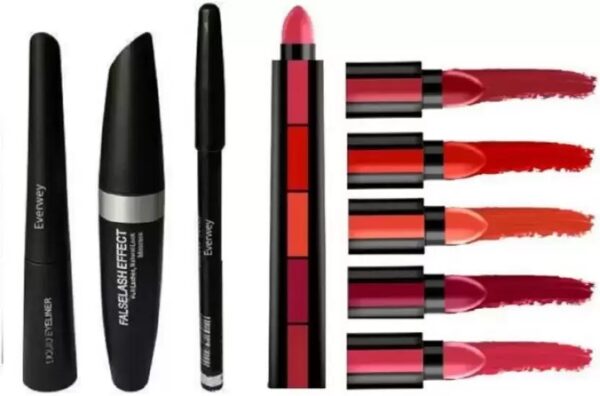 Hot Beauty Kajal, Mascara, Eyeliner & Ultra Smooth Beauty Creamy Matte 5 in 1 Lipstick  (8 Items in the set)