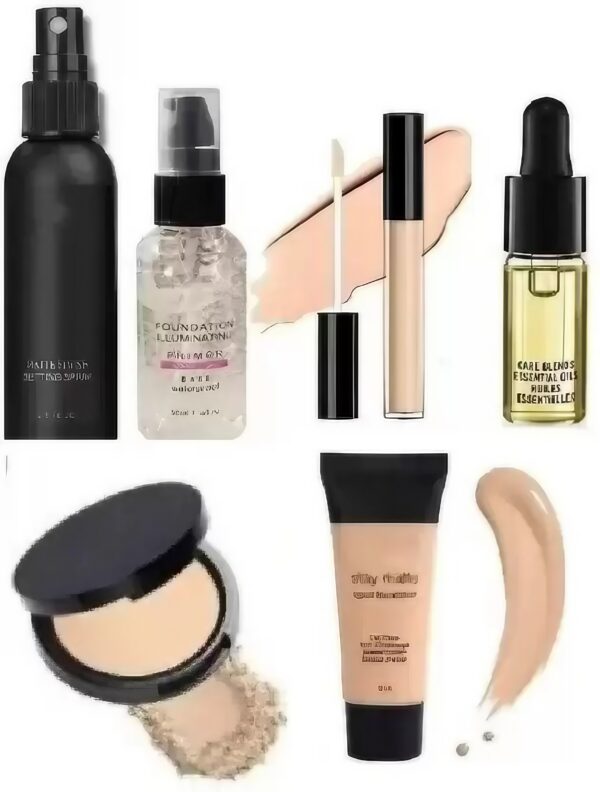 Professional Liquid Concealer, Makeup Base & Fixer, Makeup Foundation, Compact, Essential Oils face serum (6 Items in the set)