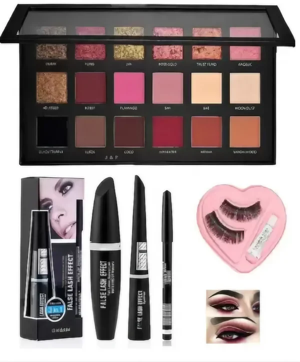 Rose gold eyeshadow with 3 in 1 kajal eyeliner mascara with false eyelashes for eyes make up kit  (3 Items in the set)