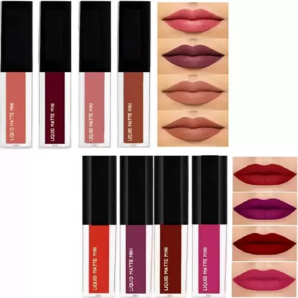 Water Proof Liquid Matte Lipsticks Combo Pack 4 NUDE+4 RED Edition  (red, Cranberry, charming pink, cheery, nude color, baby me, nude brown, nudes, 16 ml)