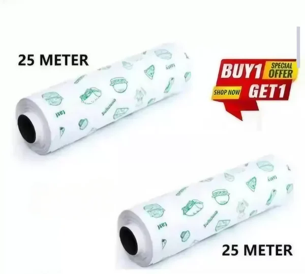 25 MTR FOOD WRAP | (PACK 0F 2 | BUTTER PAPER | SANDWICH WRAP| ROTI WRAP Parchment Paper  (Pack of 2, 25 m)