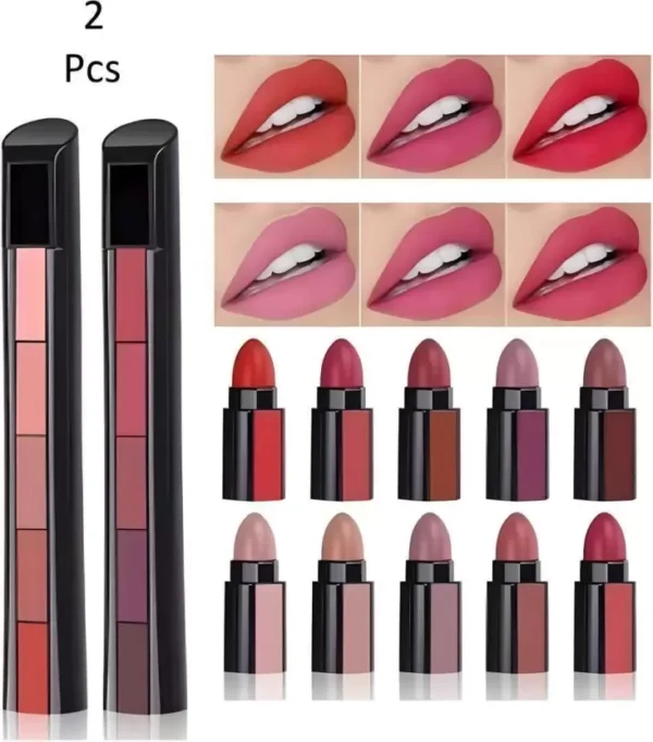 5-in-1 red and nude lipstick combo with vibrant, long-lasting, matte finish shades