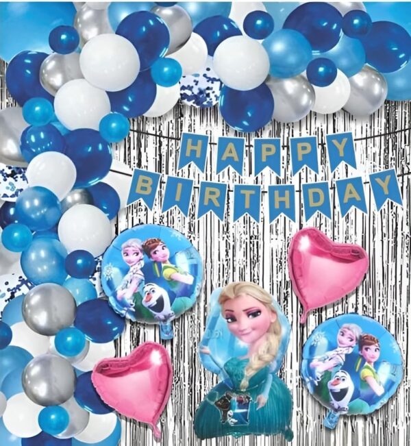 Lounge Frozen Princess Theme Birthday Decoration For Girls 43Pcs | Princess Elsa Birthday Decoration | Frozen Foil, Blue and White Balloons | Princess birthday decoration Items For Girls