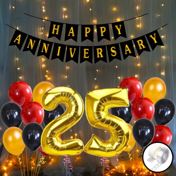 25th Anniversary Decoration Items - 56Pcs 25th Happy Anniversary Decoration | Happy Anniversary Banner | Wedding Anniversary Decoration for Couple | Happy Anniversary Balloons (Cardstock)