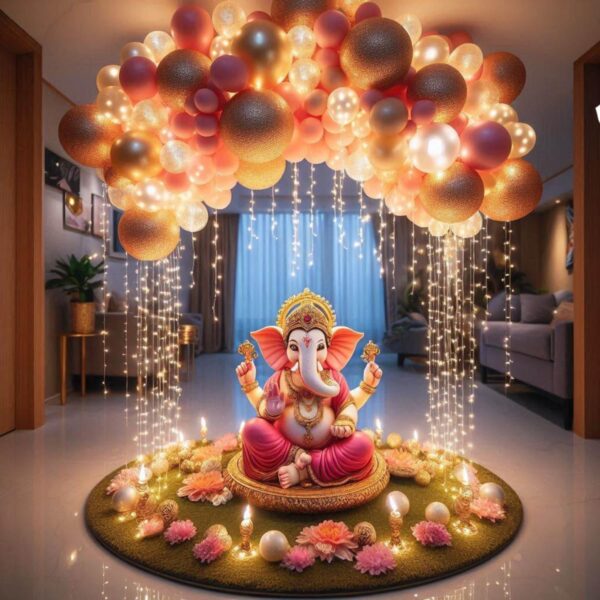 38 Pc Ganpati Decoration Items,Metallic Pastel Balloons LED Lights| Ganesh Chaturthi Decoration Items| for Ganpati, Janmashtami, Varalakshmi, Navratri, Diwali, Mehendi, Haldi