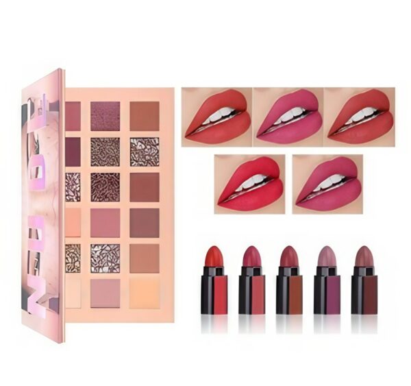 Makeup Kit for Girls Lipstick Combo Set Fab 5 in 1 Red Edition Lipstick's with 18 Shades Nude Edition Eyeshadow Palette