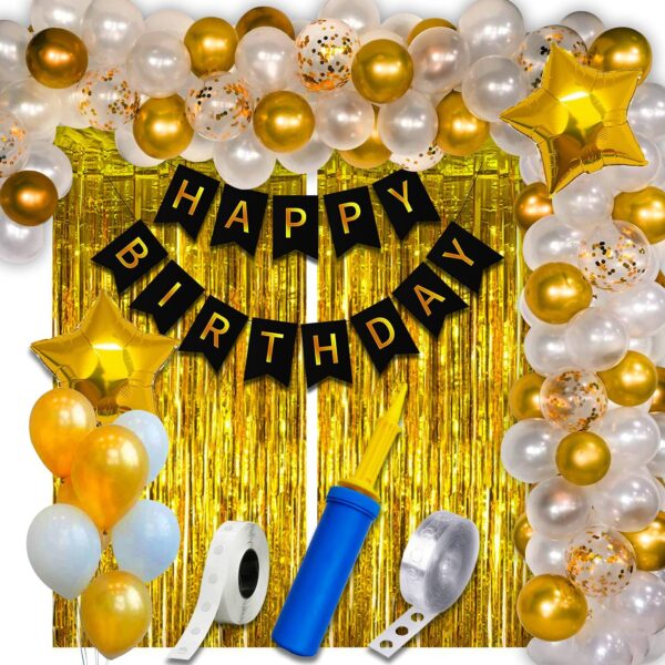 Happy Birthday Decoration Kit - 63 Pcs, Happy Birthday Decoration for Kids, Adults | Birthday Decoration Kit for Boys | Birthday Decoration Kit For Girls | Balloons Confetti Golden White