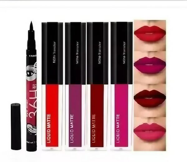 36H Hour Deep Black Eyeliner (1 Piece) & Red Edition Liquid Matte Lipstick 4 Piece.
