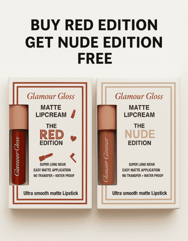 Buy Red Edition & Get Nude Edition Free – Matte, Waterproof, No Transfer, Long Wear Lipstick Packaging Display
